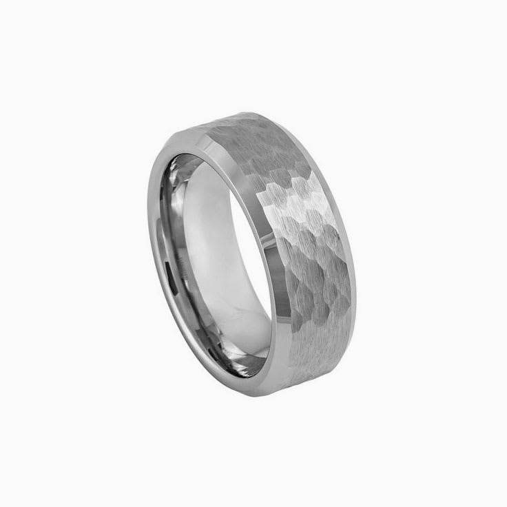 Bevel Hammered Finish Tungsten Ring