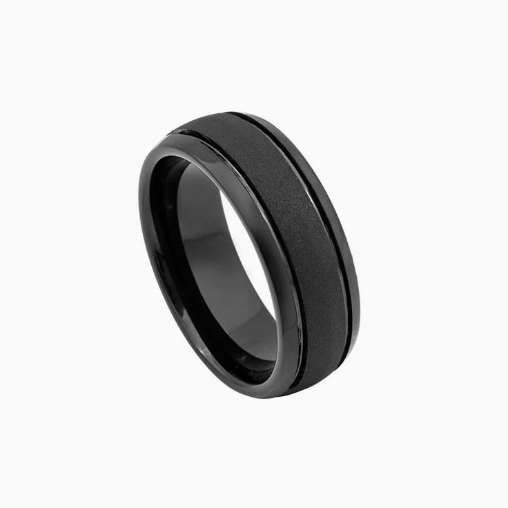 Black Ring In Tungsten With Grooves