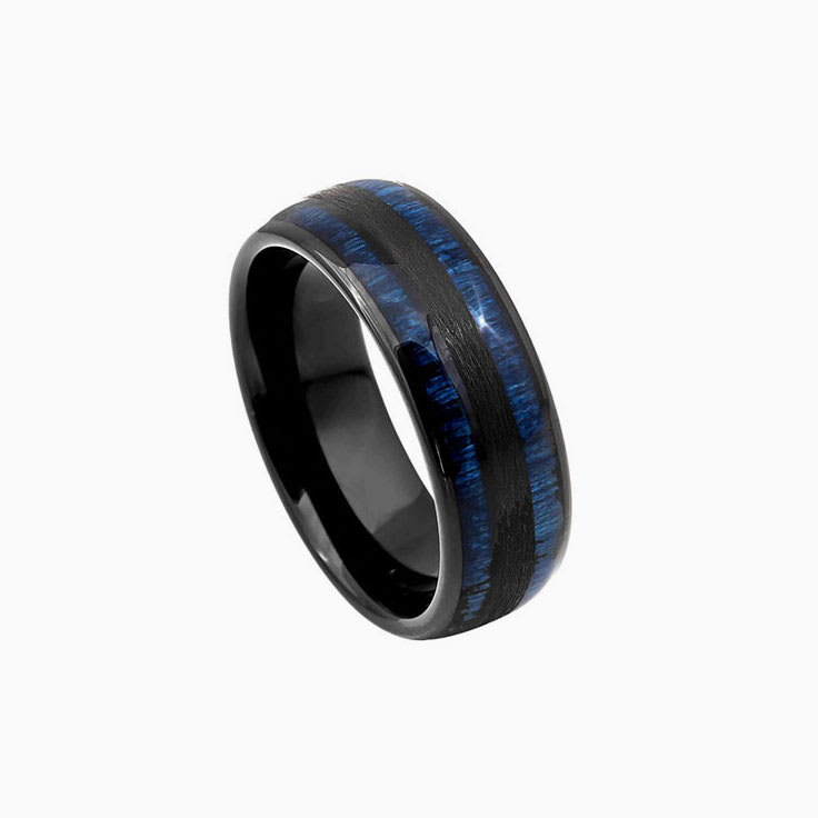 Black Ring With Blue Wood Inlay