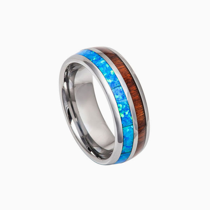 Koa Wood With Opal Ring