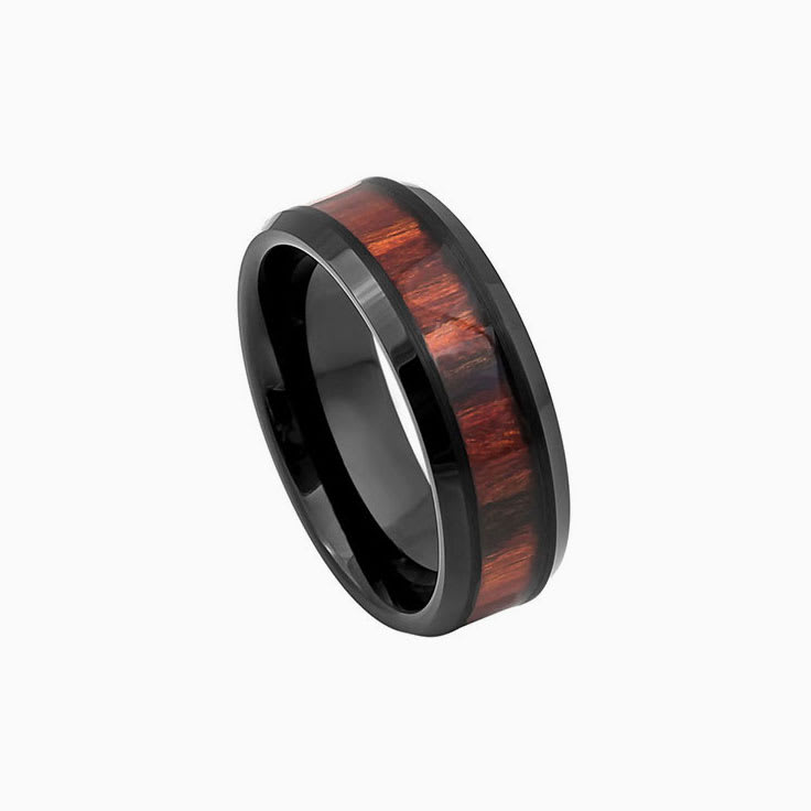 Black Tungsten Ring With Wood Inlay
