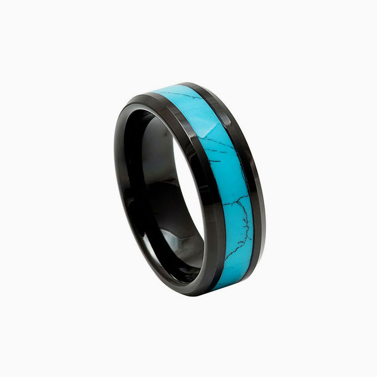 Black Ring With Turquoise Inlay