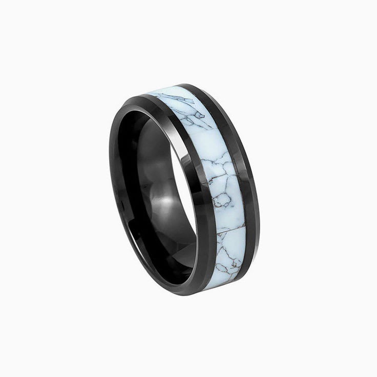 Black Ring With White Turquoise Inlay
