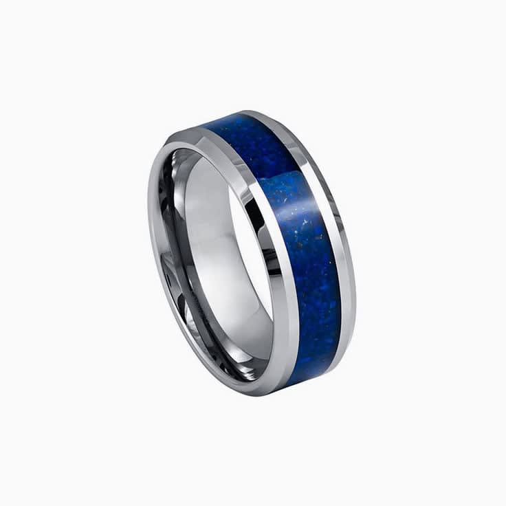 Lapis Lazuli Inlay On A Tungsten Ring