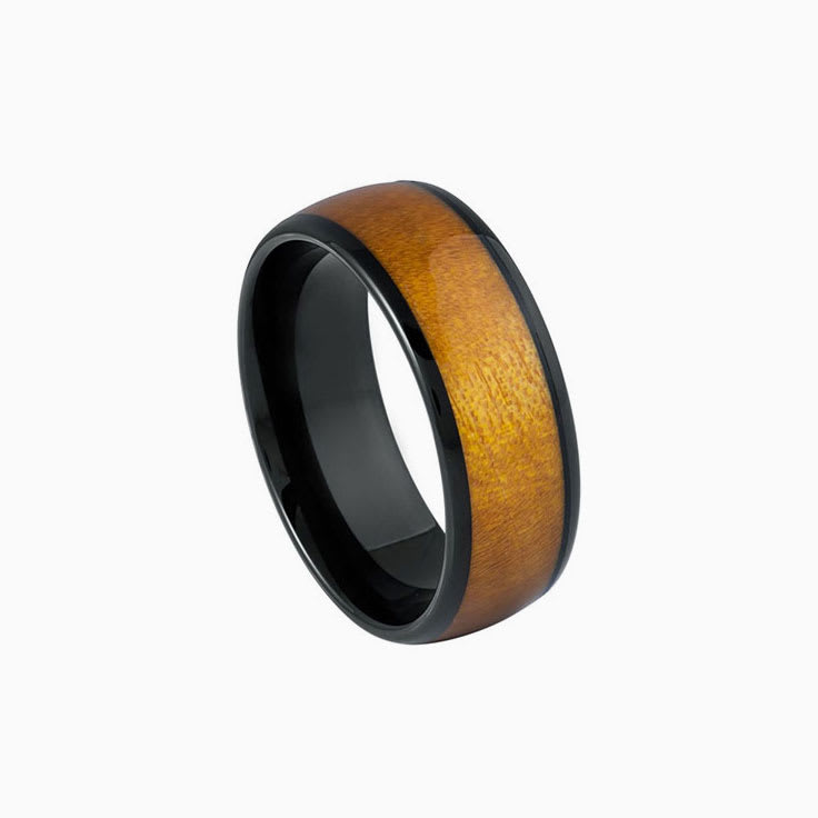 Wood Ring With Black Tungsten
