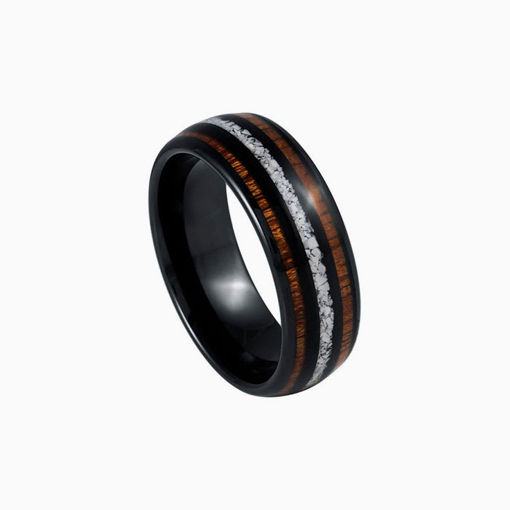 White Turquoise And Wood Ring