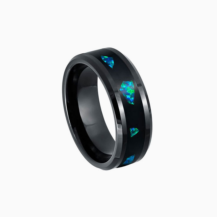 Abalone Fragment Inlay Black Ring
