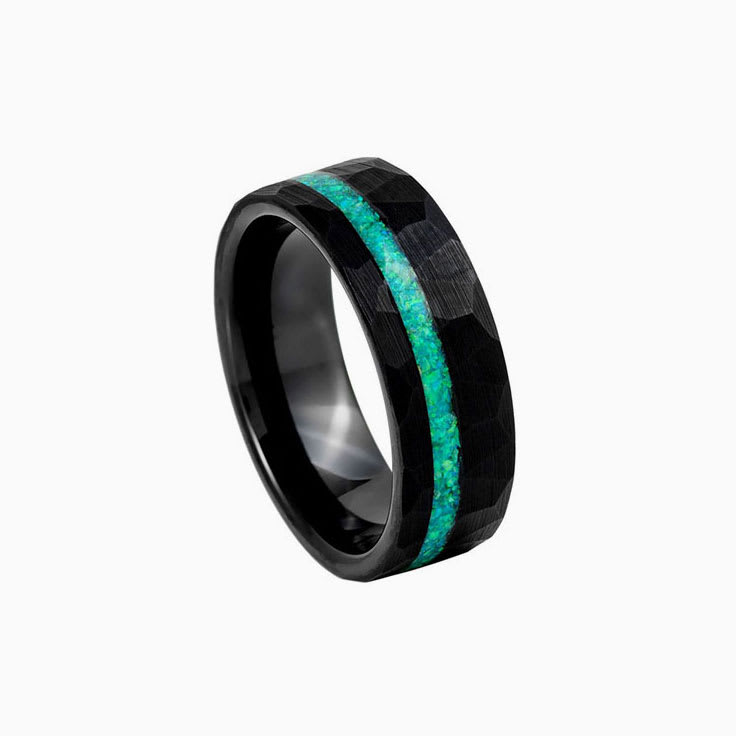 Crushed Green Opal Inlay Black Ring
