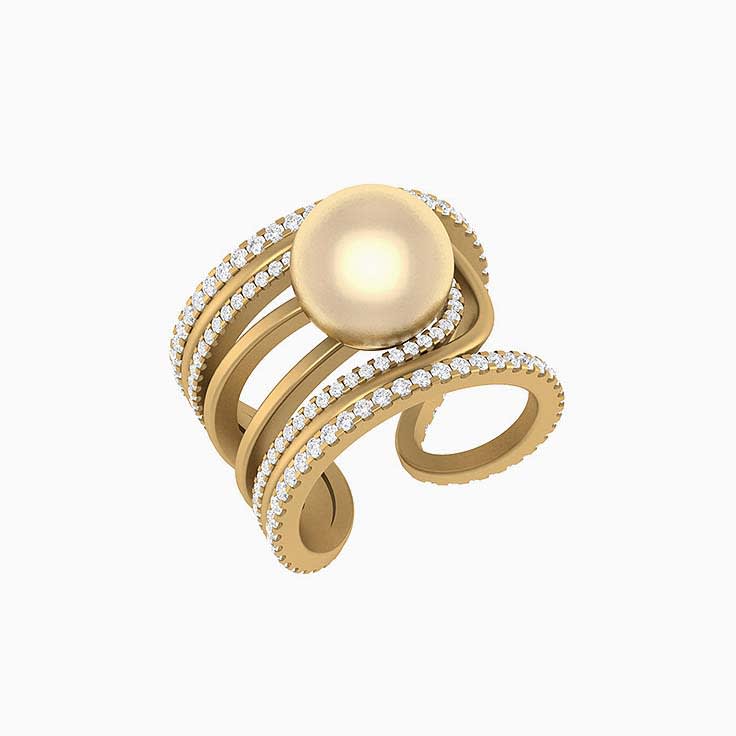 South Sea  Pearl 9 to 9.5mm solid gold wide diamond ring