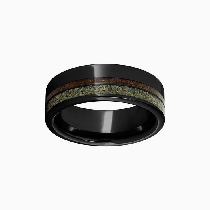 Black Ring With Dual Dinosaur Fossil Inlays