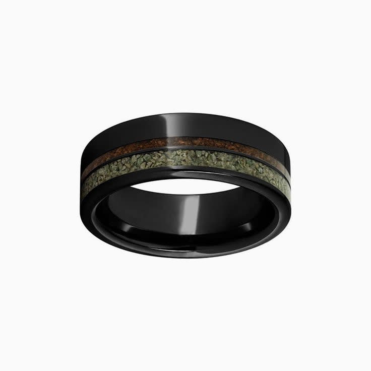 Black Ring With Dual Dinosaur Fossil Inlays
