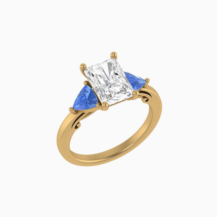 Lab Radiant cut Trilogy ring with Lab sapphires
