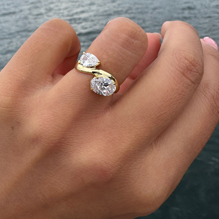 Two Stone Lab Diamond Engagement Ring Yellow Gold