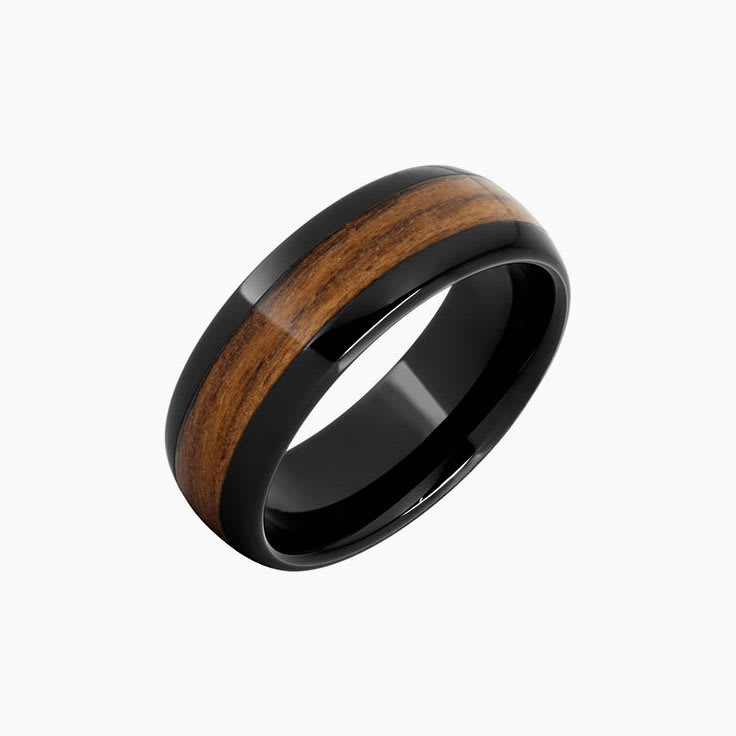 Marine Teak Inlay Black Ceramic Ring