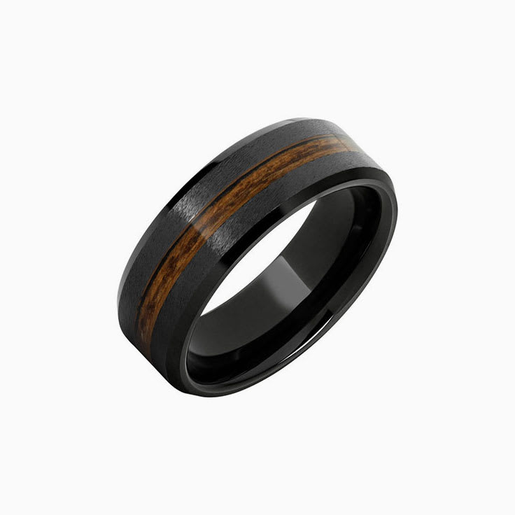 Black Ceramic Ring With Koa Wood Inlay