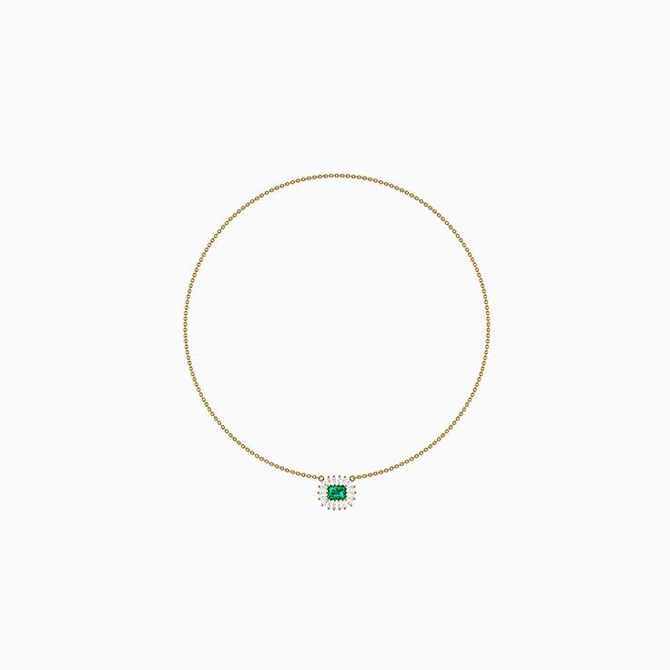 Lab Emerald and lab diamond necklace 43cm diameter x 1.7mm thick chain