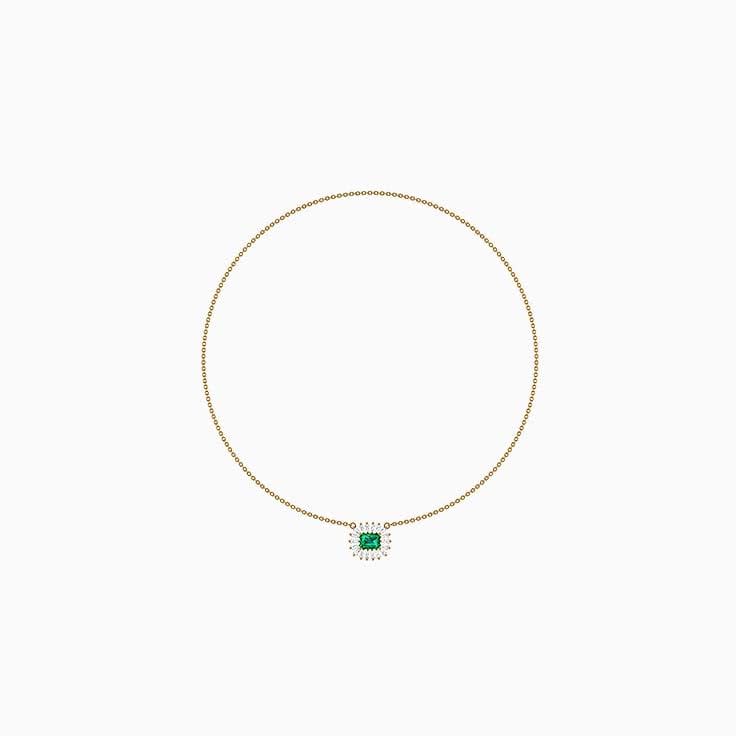 Lab Emerald and lab diamond necklace 43cm diameter x 1.7mm thick chain