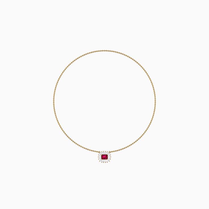 Lab Ruby and Lab Diamond necklace 43cm diameter x 1.7mm thick chain