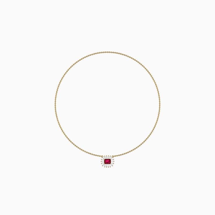 Lab Ruby and Lab Diamond necklace 43cm diameter x 1.7mm thick chain