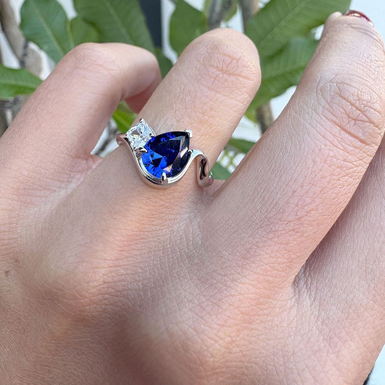 Lab sapphire with diamond ring