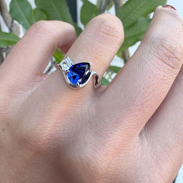 Lab sapphire with diamond ring