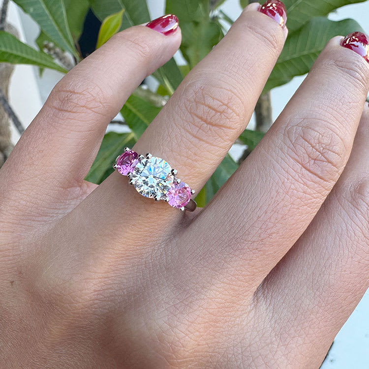 Lab trilogy diamond and gemstone ring