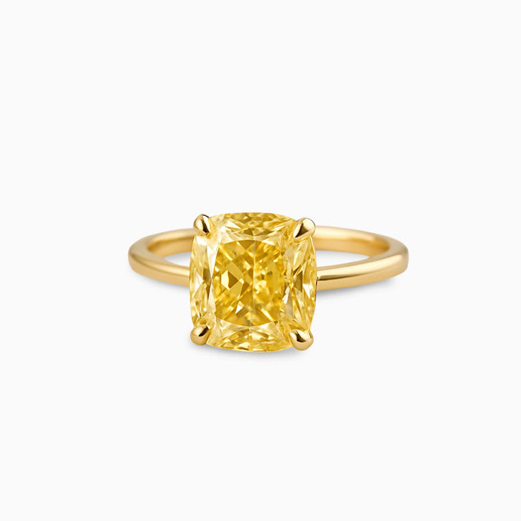 Lab yellow cushion cut solitaire