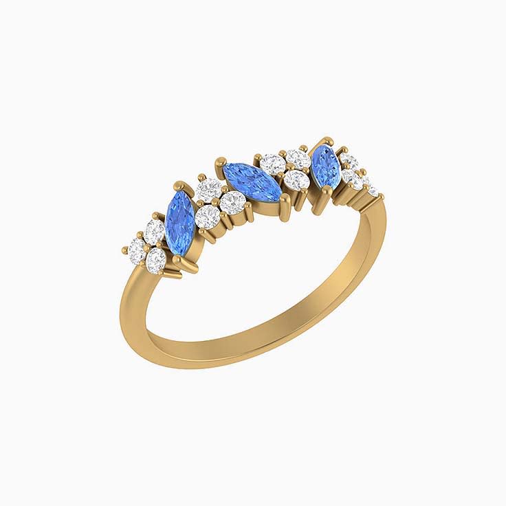 Natural blue sapphires marquise cut and natural diamond ring