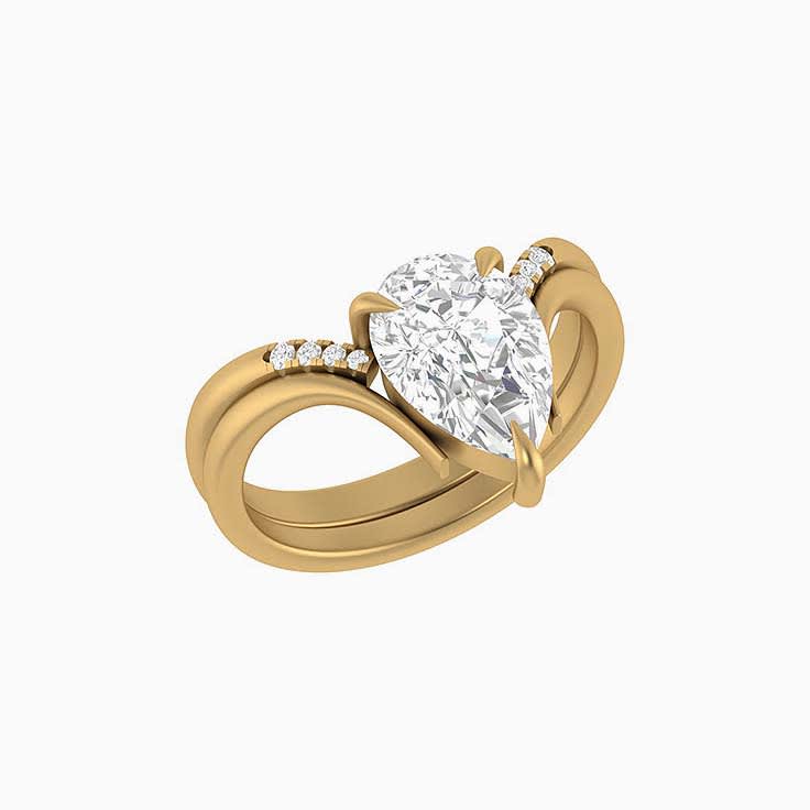 Double band V shape Lab Pear cut Engagement ring