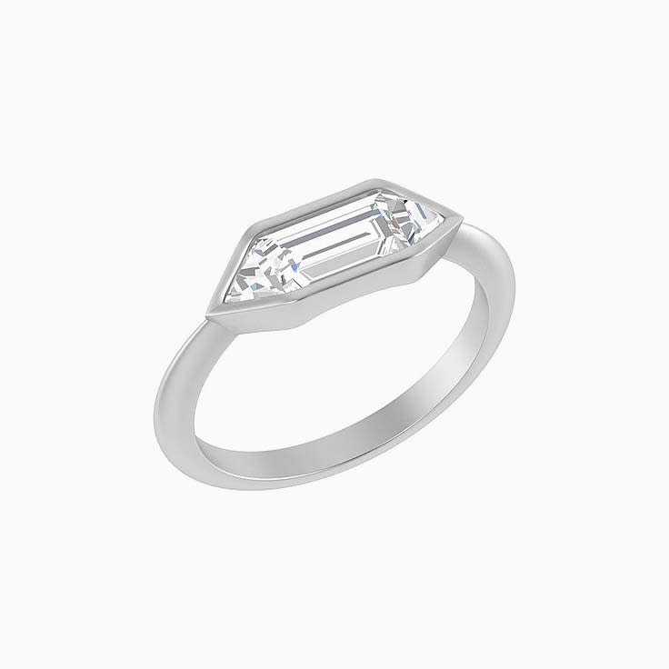 Lab grown baguette and triangle diamond ring bezel set