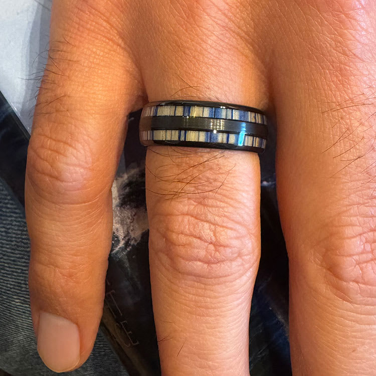 Bamboo inlay mens tungsten ring