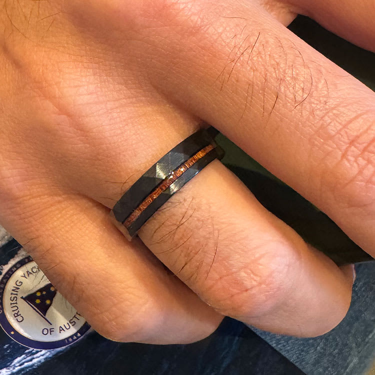 Hammered finish with wood inlay