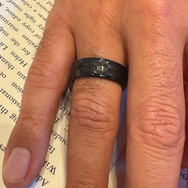 Center Hammered finish mens black ring