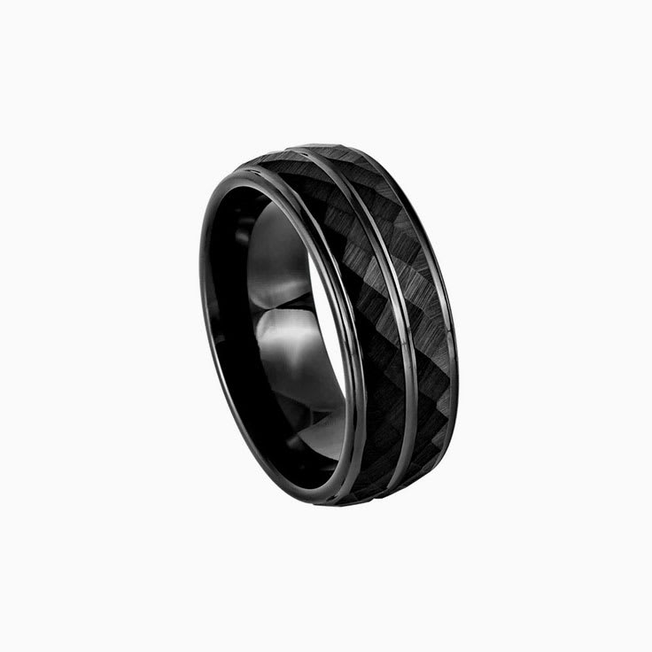 Diamond cut mens tungsten ring