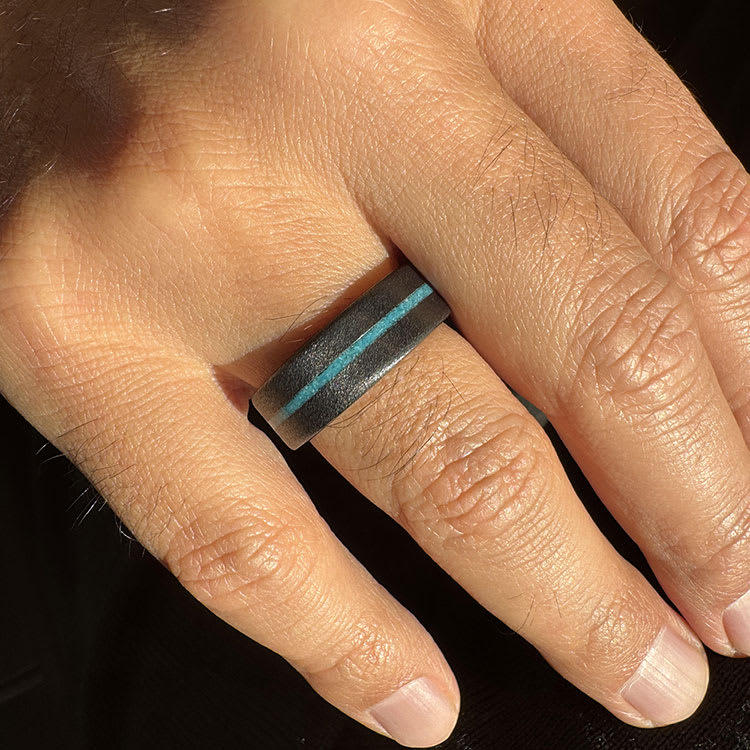Ocean blue inlay in zirconium