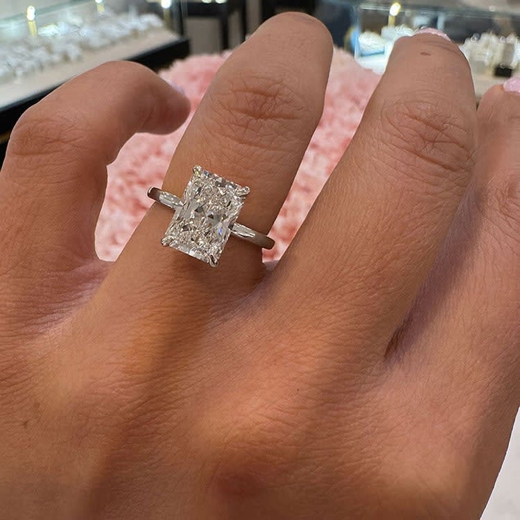 3 carat Lab Radiant cut with a hidden halo