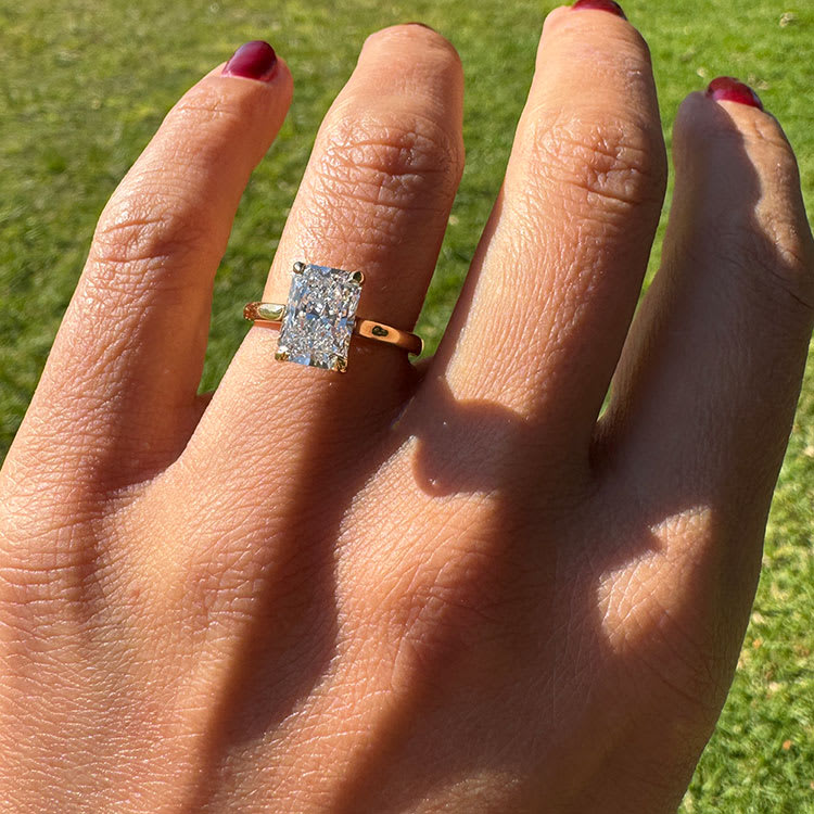 Classic Elongated Lab Radiant on a gold band
