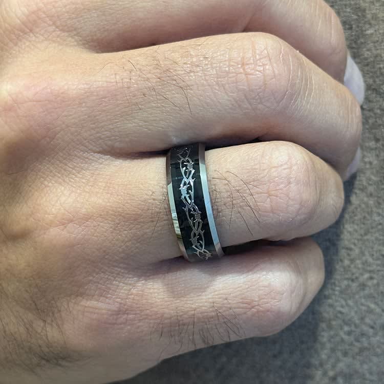 Patterned mens black tungsten ring