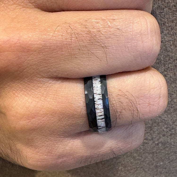 Black mens ring with antler