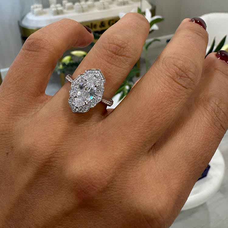 2 carat lab marquise in art deco engagement ring