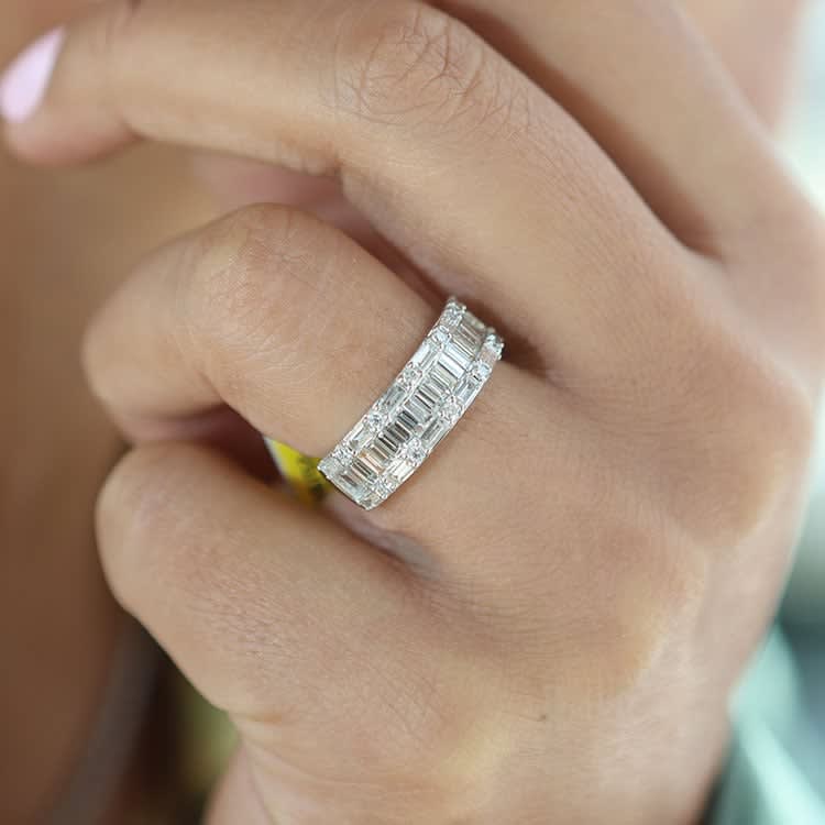 Baguette and round lab diamond dress ring
