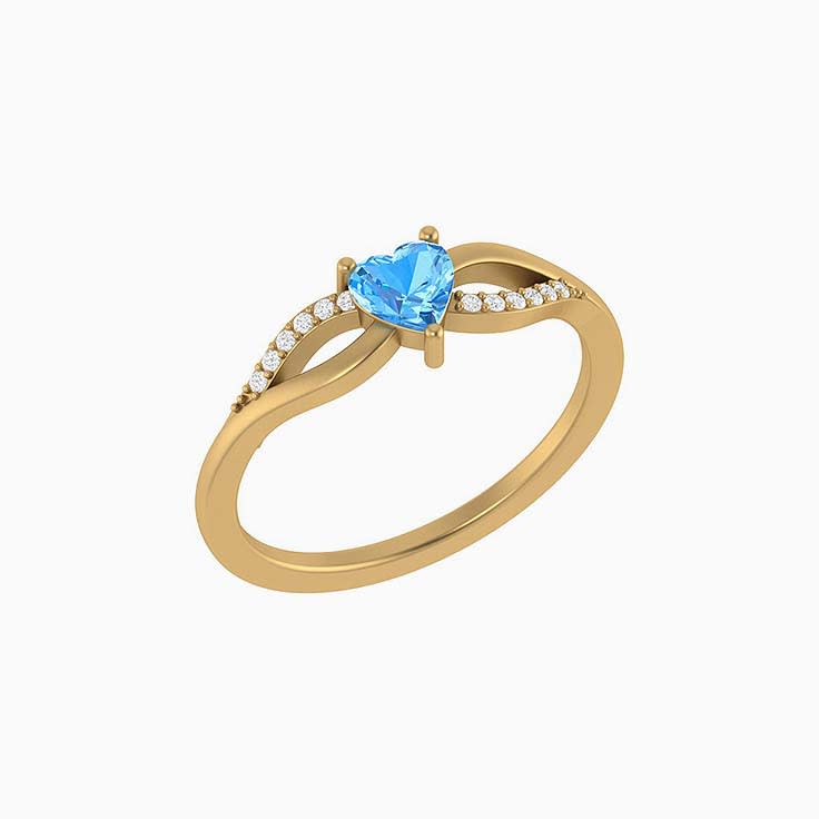 Blue Topaz heart cut and natural diamond ring