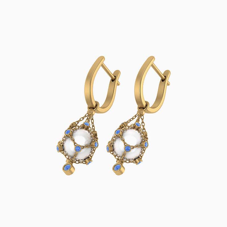 South sea 10mm and natural sapphire earrings