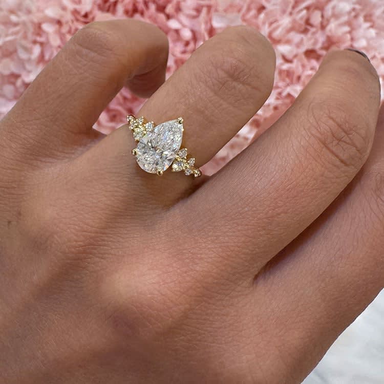 2 carat lab pear cut diamond in a unique setting