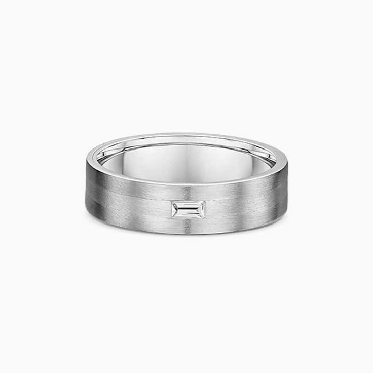 Drop set baguette cut diamond mens ring
