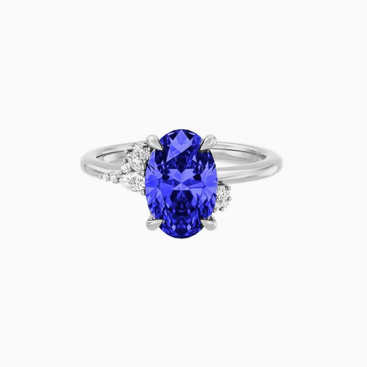 Blue Sapphire lab Engagement Ring