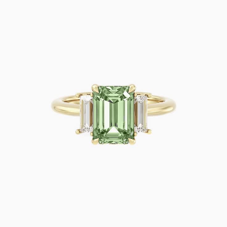 Green Emerald Cut Sapphire Engagement Ring