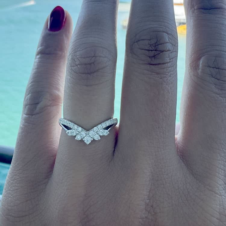 Diamond wishbone ring in unique style