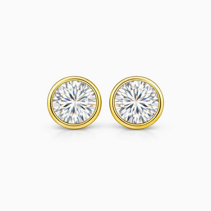 round diamond studs in bezel setting