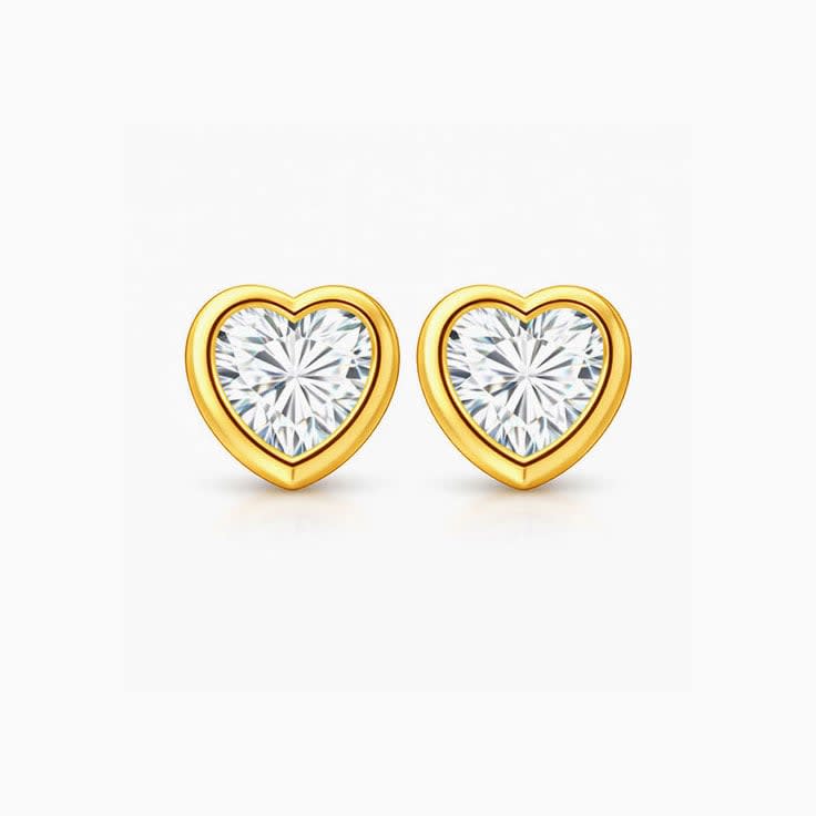 Heart studs in bezel setting